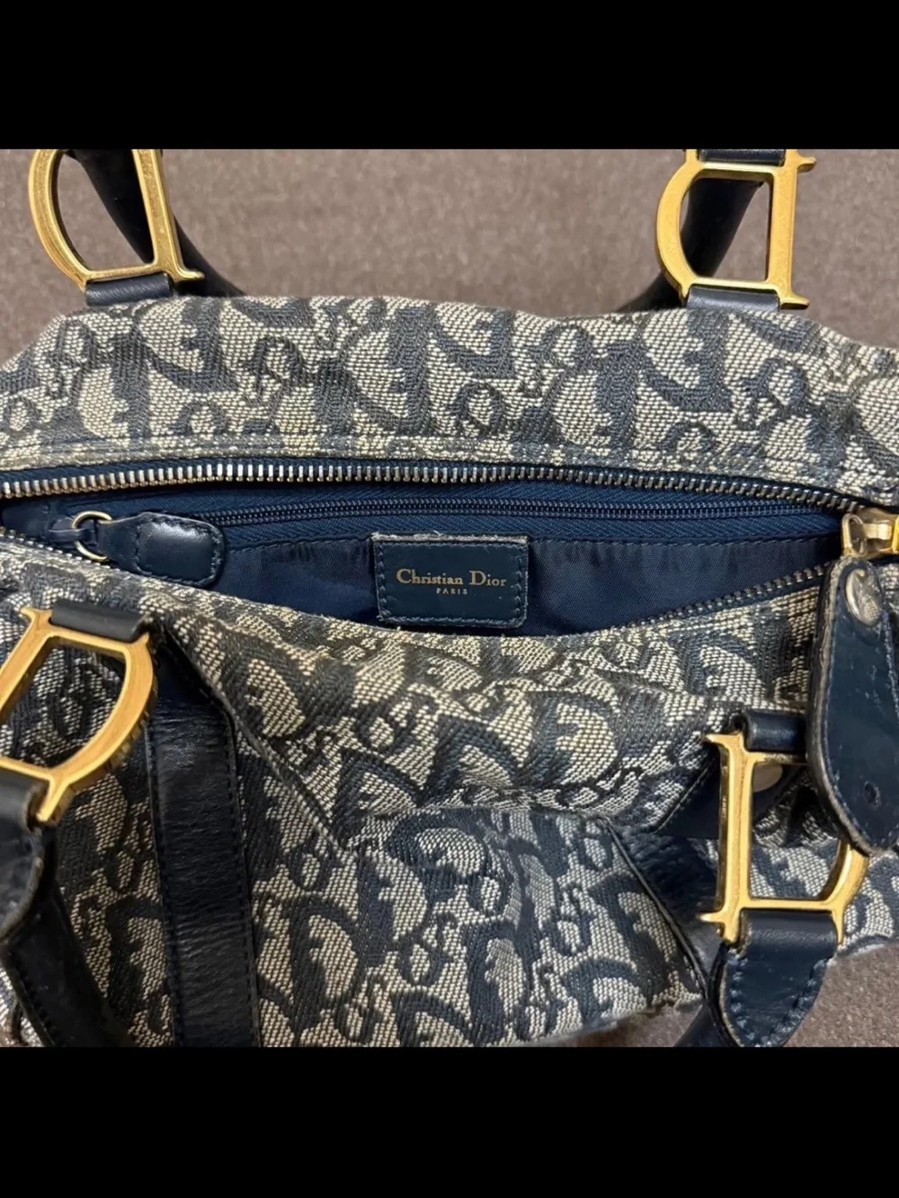 Dior Navy and Cream Monogram Satchel